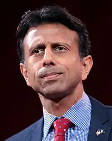 Bobby Jindal, gouverneur de la Louisiane depuis 2008, représentant de la Louisiane de 2005 à 2008 . Entré dans la course le 24 juin 2015, il retire sa candidature le 17 novembre 2015.