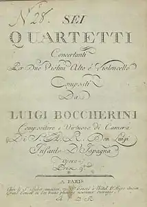 page de titre de partition de l'op. 24 de Boccherini