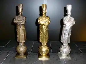 Les trophées Bocuse d'or, d'argent et de bronze remis lors du Concours mondial de la cuisine.