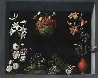 Fleurs, légumes et panier de cerises, œuvre attribuée(collection particulière)