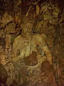 Le Bodhisattva Padmapani, Vestibule du vihâra, caverne 1, peinture indienne de la fin du Ve siècle. Ajantâ.