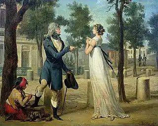 Point de convention (vers 1797), une jeune fille est prise pour une prostituée à cause de sa robe transparente.