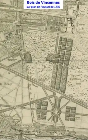 Avant reboisement (partie ouest du parc). La partie boisée se limite pratiquement à l'emplacement de l'allée Royale tracée après 1731.