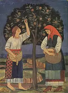 Dame au pommier, 1921, tempera sur carton).