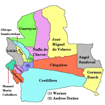 Carte des provinces du département de Sante Cruz