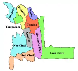 Carte des provinces du département de Chuquisaca