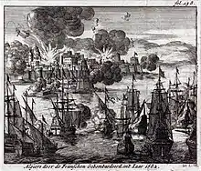 Alger que les Français bombardent en 1682. Gravure hollandaise de 1689.