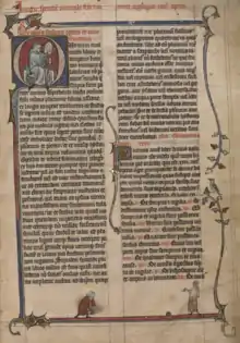 Photo couleur d'une page du Speculum naturale de Vincent de Beauvais, manuscrit du XIVe siècle copié à Bonne-Espérance.