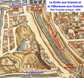 Bonne Nouvelle en 1550 (plan Hoyau et Truschet)