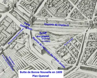 Bonne Nouvelle en 1609 (plan Quesnel)