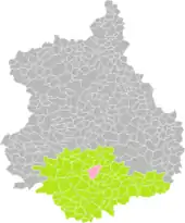 Position de Bonneval (en rose) dans l'arrondissement de Châteaudun (en vert) au sein du département d'Eure-et-Loir (grisé).