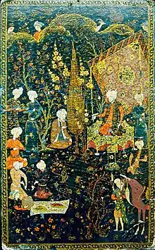 Reliure à la scène dans un jardin, Iran, XVIe siècle