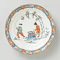 Motif tiré du conte Shiba Onko, porcelaine japonaise peinte en Hollande, 1700-1725