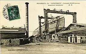Le cuirassé Vergniaud en 1907, dans son chantier à Lormont.