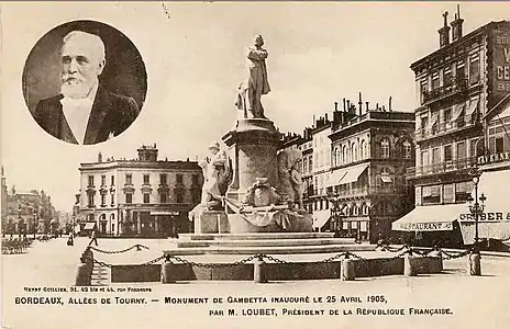 Monument à Gambetta (1904), Bordeaux, anciennement dans les allées de Tourny. Achevé par Camille Lefèvre.