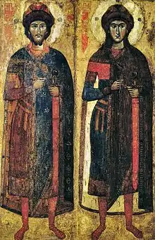 «Boris et Gleb (icône du monastère de Savvo-Vicherski)», ХIIIe. Kiev.