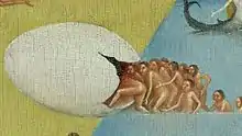 Une foule de personnages pénètre dans un œuf.