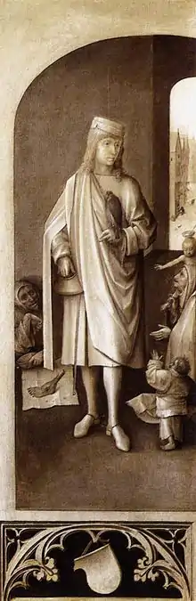 Saint Hippolyte, extérieur du volet droit du Jugement dernier peint par Jérôme Bosch (vers 1500-1505).