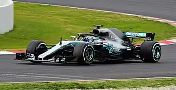 La Mercedes AMG F1 W09 EQ Power+, monoplace 2018, ici pilotée par Valtteri Bottas en essais de pré-saison à Barcelone