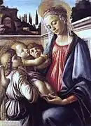La Vierge à l'Enfant et Deux anges, Sandro Botticelli, vers 1469.