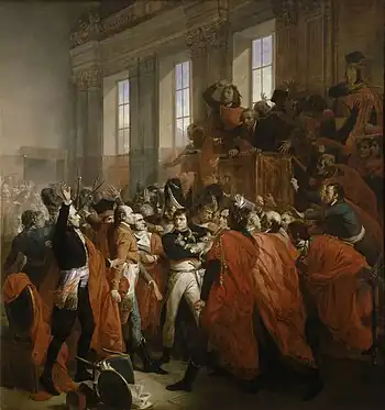 peinture représentant Bonaparte molesté par les députés des Cinq Cents
