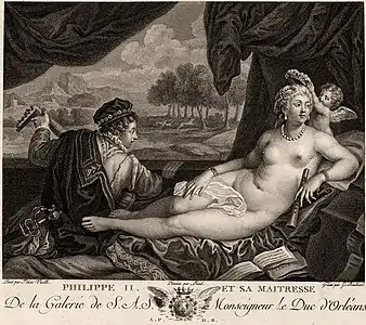 Philippe II et sa maitresse d'après Le Titien.