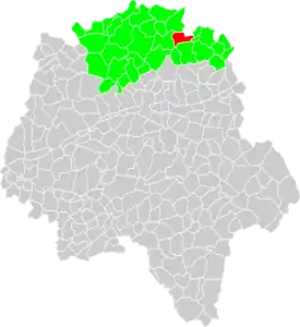 Vue d'une carte indiquant l'emplacement d'une commune dans son département.