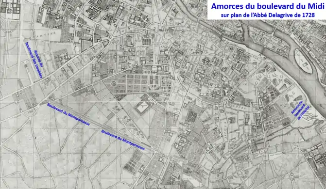 Amorces du boulevard du midi en 1728