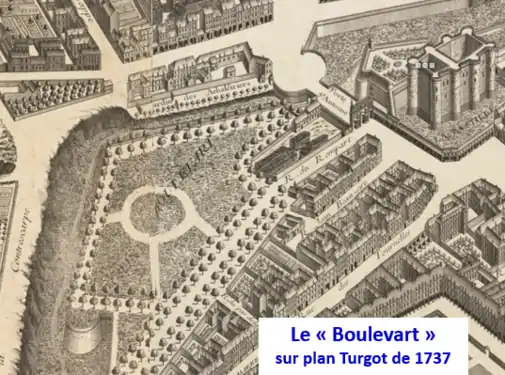 Boulevart porte St-Antoine sur plan Turgot de 1737