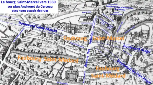 Bourg Saint-Marcel vers 1550 plan Androuet du Cerceau.