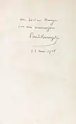 Envoi à Georges Heuyer, écriture autographe de Paul Bourget.