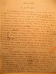 manuscrit original avec écriture et ratures ; brouillon de Bourget.