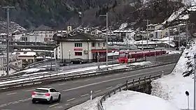 Vue d'ensemble de la gare de Bovernier en janvier 2022.