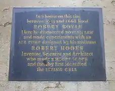 Plaque Boyle-Hooke du Mémorial Shelley à Oxford.