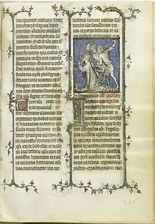 Page enluminée du Bréviaire de Jeanne d'Évreux, représentant le martyre de Saint Étienne. Folio 226 du manuscrit.