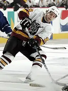 Photographie couleur d'un joueur de hockey sur glace