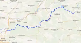 La branche mère de 82 km sur un fond de carte Wikimedia.