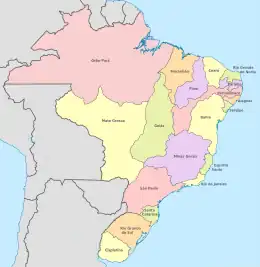 Carte montrant l'Empire brésilien et ses provinces en 1822.