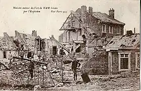 Destructions du quartier autour du fort de Ham, après l'explosion de 1917.