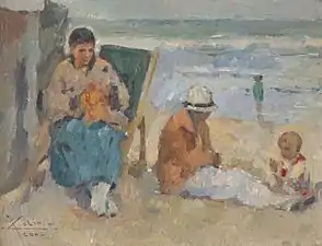 Tricoter à la plage, ca 1915-1916