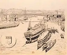 La Penfeld, le pont tournant et l'arsenal (dessin 2e moitié du XIXe siècle)