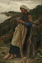 Jules BretonFille de pêcheur, raccommodeuse de filetsau Port-Rhu vers 1878