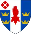 Blason de Brian Mulroney avec des couronnes loyalistes civiles et la marque des Premiers ministres.