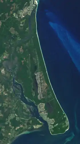 Vue satellite de l'île Bribie.