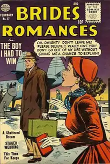 Couverture d'une bande-dessinée montrant un homme partant prendre un avion, et une femme en pleurs assistant à son départ.