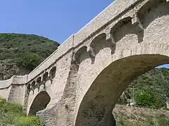 Détail des arcatures portant le parapet.