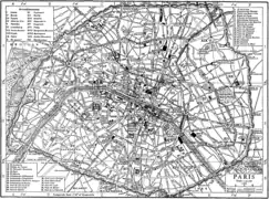 Plan de Paris datant de 1911 figurant l'enceinte de Thiers et ses bastions.