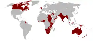 Carte du monde indiquant les territoires contrôlés par l'Empire britannique
