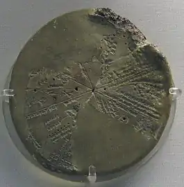 Tablette circulaire représentant un planisphère céleste indiquant la position des constellations observées la nuit du 3 au 4 janvier 650 autour de Ninive.