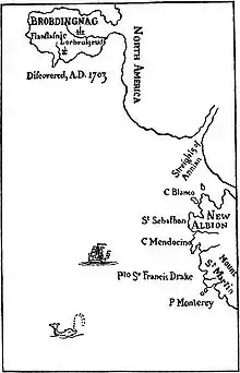 Carte de Brobdingnag, dans Les Voyages de Gulliver.